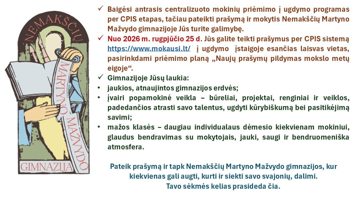 Mokinių priėmimas